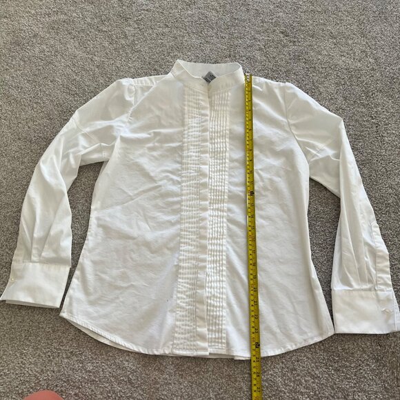 George Stretch Minimalist Pointed Collar Pleated Front Hidden Button Career Top - Picture 8 of 9